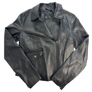 Armani‎ Exchange AX Black Faux Leather Moto Jacket Women's Size S Small